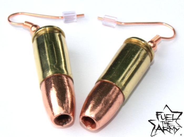 Powder Coated 9 Mm Bullet Ear Rings in Several Colors 